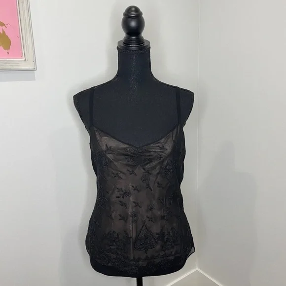 Megan Park Lace Black 100% Silk Camisole - Picture 2 of 8